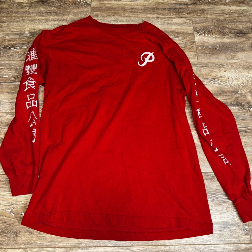 Primitive Red Long Sleeve Shirt with White 'P' and Sleeve Graphics